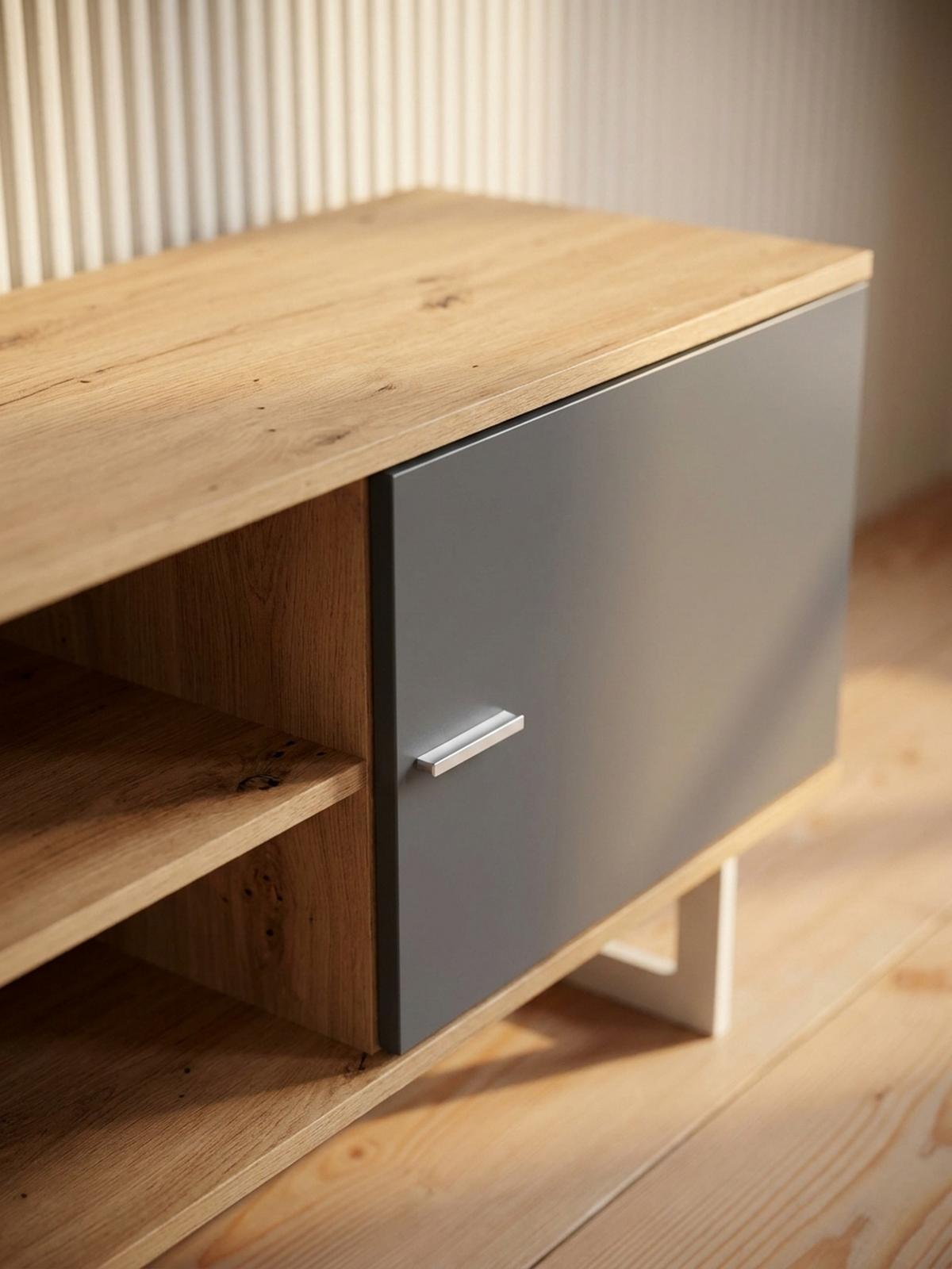 TV-LOWBOARD mit Eiche-Dekor und 2 Türen, modern, Braun-Grau 150x40x55 cm - Silberfarben/Braun, Holzwerkstoff/Metall (150/55/40cm) - KADIMA DESIGN