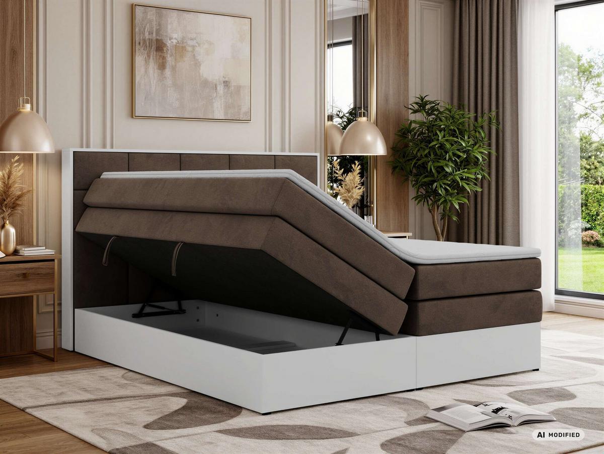 BOXSPRINGBETT ALVIT KING 140/200 - Braun Velvet - Topper T25 - H4 - Schwarz/Braun, Kunststoff/Textil (140/200cm) - MKS