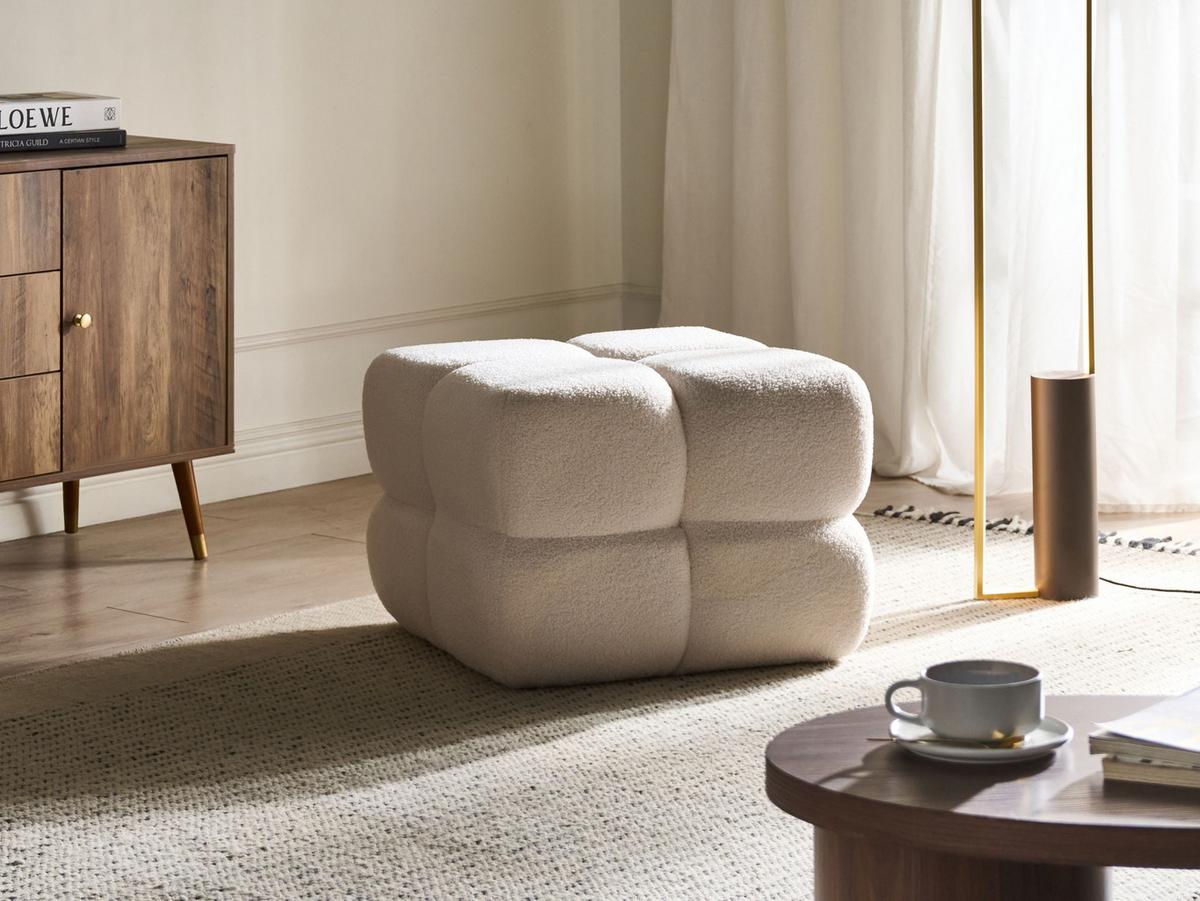 POUF Bouclé Cremeweiß Caliente - Weiß, Textil (60/44/60cm) - Beliani