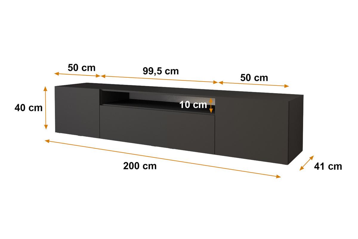 LOWBOARD ELIO-W 200x40x41 cm - Schwarz - Schwarz, Holzwerkstoff (200/40/41cm) - ALTDECOR
