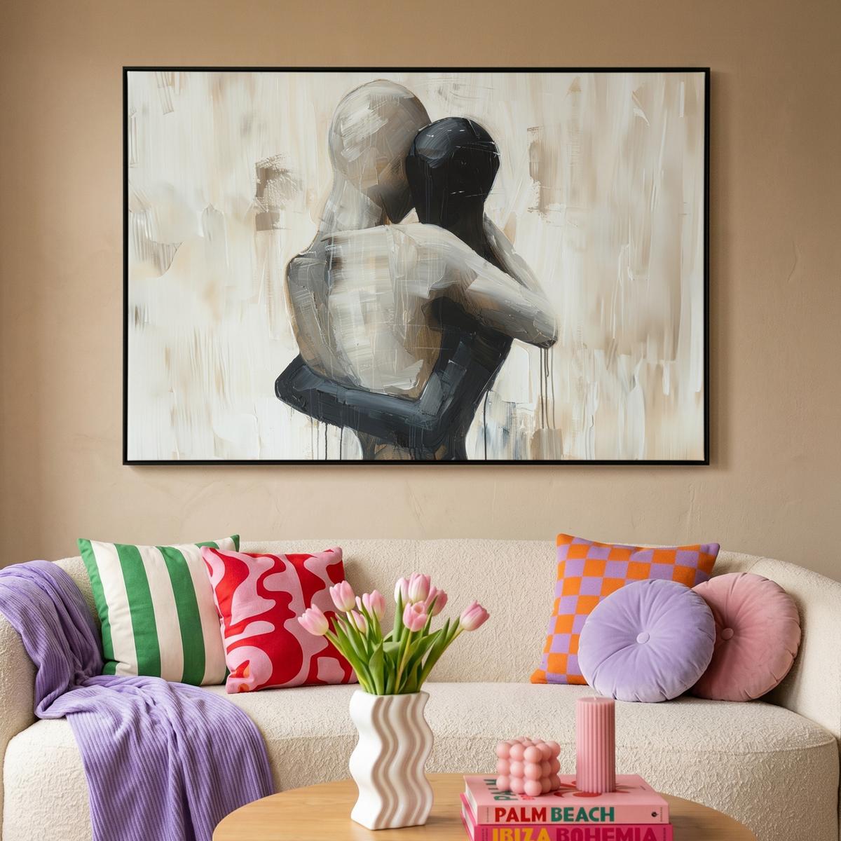 LEINWAND Bilder mit Rahmen - Abstrakt - Liebe - Schwarz und weiß - Modern - 120x80 - Schwarz, Textil (120/80cm) - MuchoWow