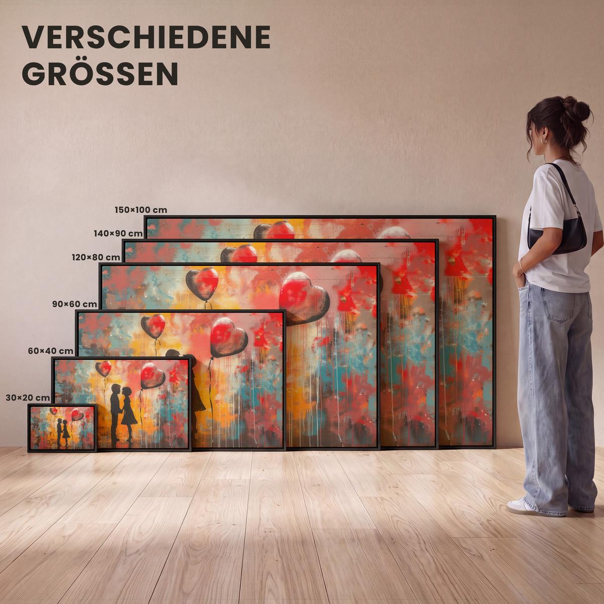 LEINWAND Bilder mit Rahmen - Straßenkunst - Liebe - Graffiti - Kunst - Banksy - 60x40 - Orange, Textil (60/40cm) - MuchoWow