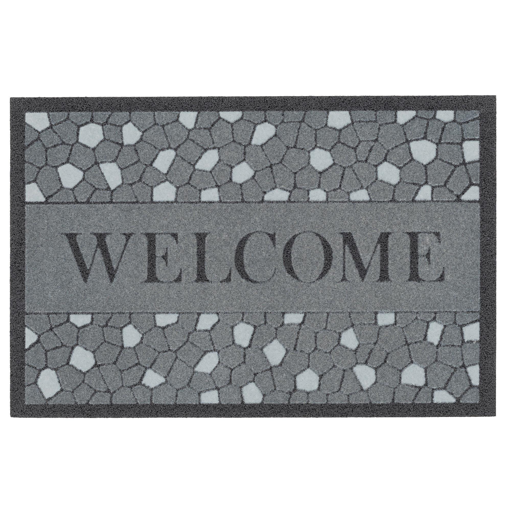 IN & OUTDOOR FUSSMATTE RUBBER FLOCK WELCOME - Schwarz, Textil (50/80cm) - Pergamon