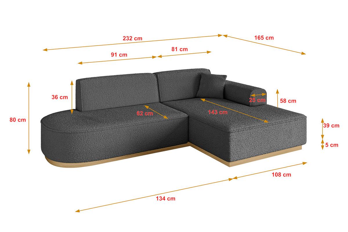 ECKSOFA Ottomane Rechts IREA-L1-v2 - 232x165x80 cm Grau - Olivgrün, Holzwerkstoff/Textil (232/165cm) - ALTDECOR