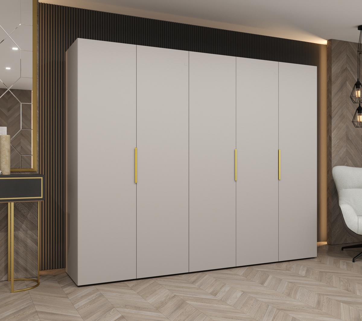 DREHTÜRENSCHRANK 202/250/52 5-türig - Kaschmir/Goldfarben, Holz (250/202/52cm) - MÖBEL KRYSPOL