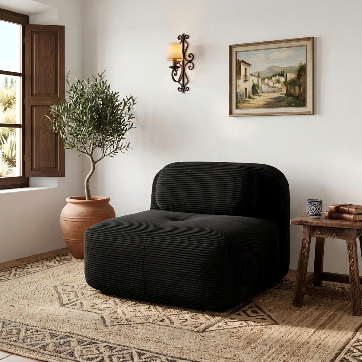 SOFAMODUL in cordstoff schwarz ohne armlehnen & modular - Schwarz, Textil (103/75/90cm) - Urban Meuble