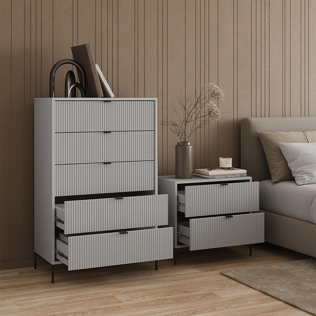 KOMMODE Aterno Grau 76 x 120 cm mit 5 Schubladen - Grau, Holzwerkstoff (76/120/42cm) - Livinity®