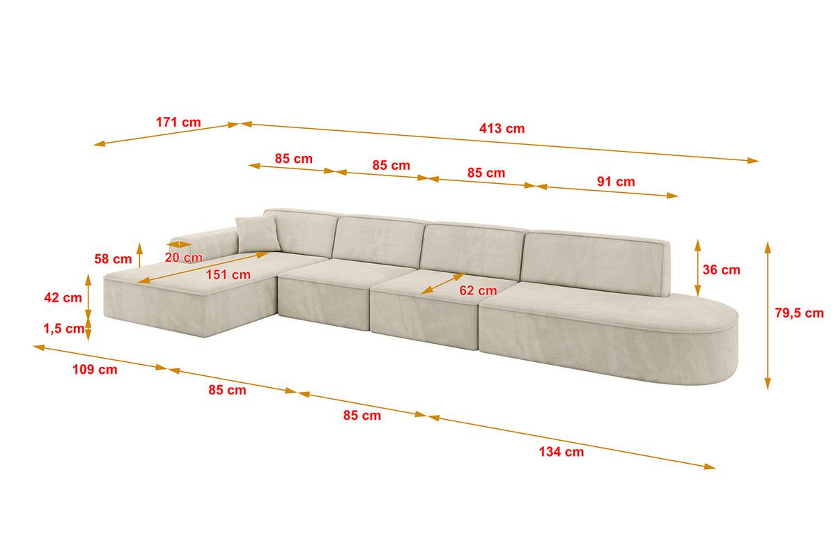 ECKSOFA Ottomane Links IREA-L3-v3 - 413x171x79 cm Dunkelgrau - Ecru, Holzwerkstoff/Textil (413/171cm) - ALTDECOR