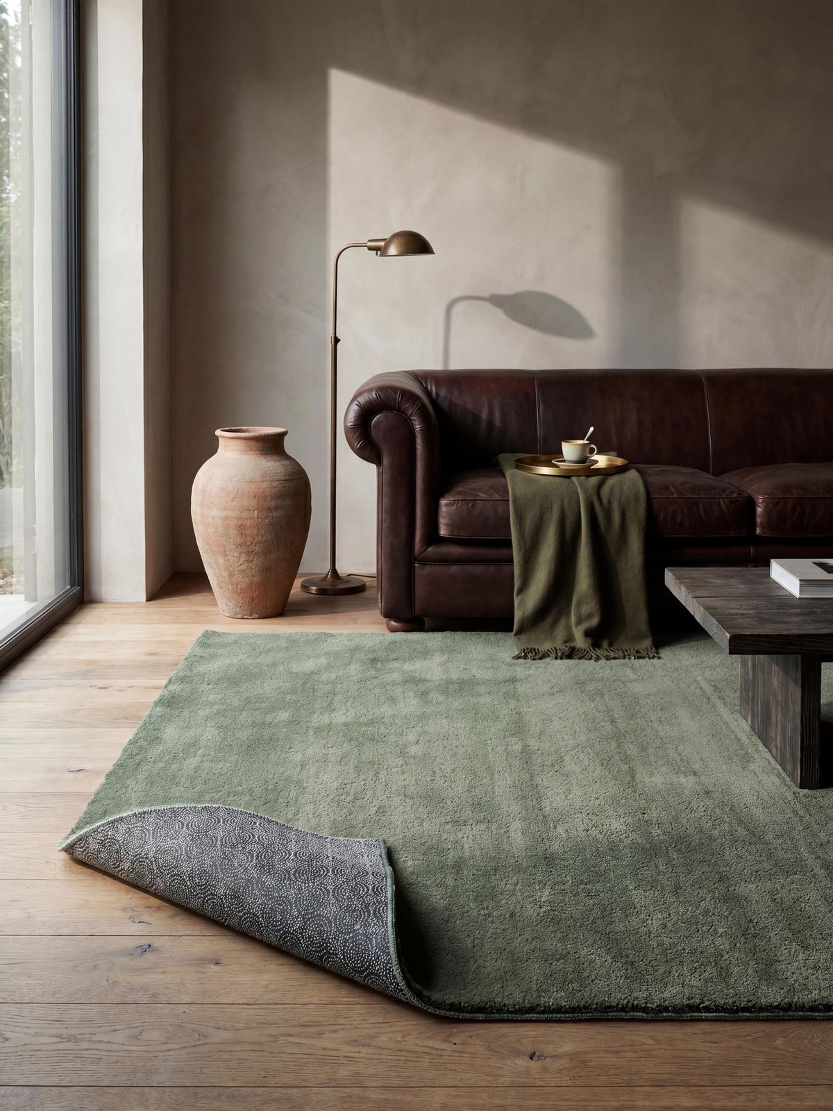 HOCHFLORTEPPICH Antirutsch Uni ALDAN Polyester Waldgrün 240 x 240 cm - Grün, Textil (240/240cm) - KADIMA DESIGN