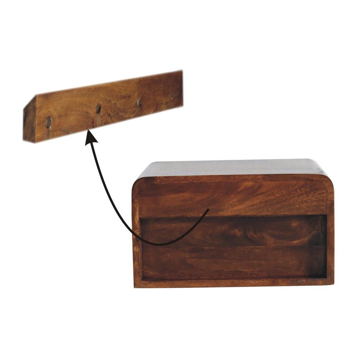 NACHTTISCH Chunky 1 Schublade Wandmontiert mit 1 offenem Regal - Messingfarben/Braun, Holz/Metall (45/25/30cm) - Artisan Furniture
