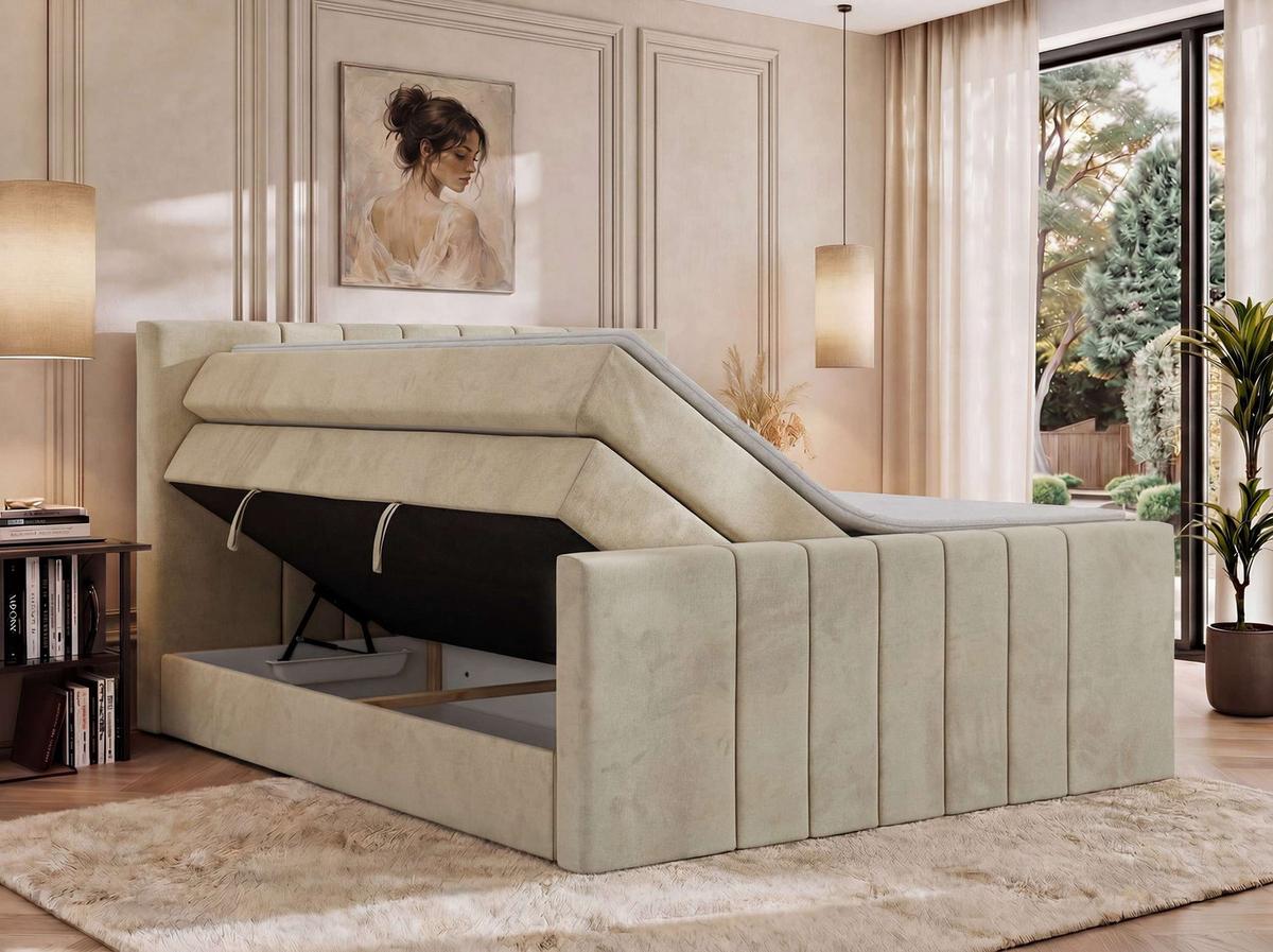 BOXSPRINGBETT INERO DUO KING 200/200 - Beige Velvet - Topper Visco - H3 - Beige/Schwarz, Kunststoff/Textil (200/200cm) - MKS