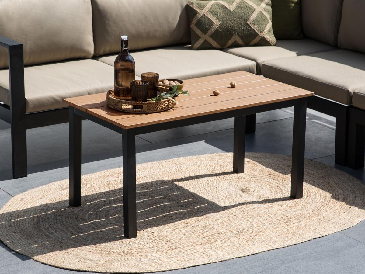 GARTENTISCH Heller Holzfarbton Messina - Hellbraun/Schwarz, Kunststoff (96/52/50cm) - Beliani