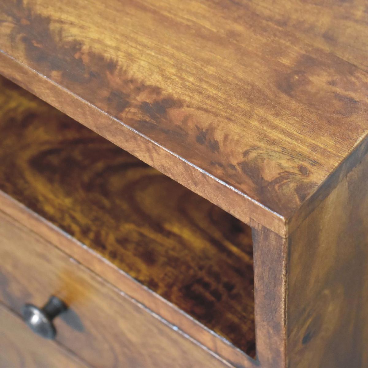 NACHTKASTEN Mini Klassisch Kastanie, 2 Schubladen und Offenes Fach, Dunkelbraun - Dunkelbraun/Messingfarben, Holz/Metall (30/50/30cm) - Artisan Furniture