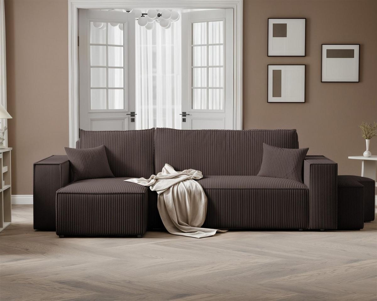 ECKSOFA Adara Inkl. Hocker - Braun, Holzwerkstoff/Textil (262/145cm) - Fun Möbel