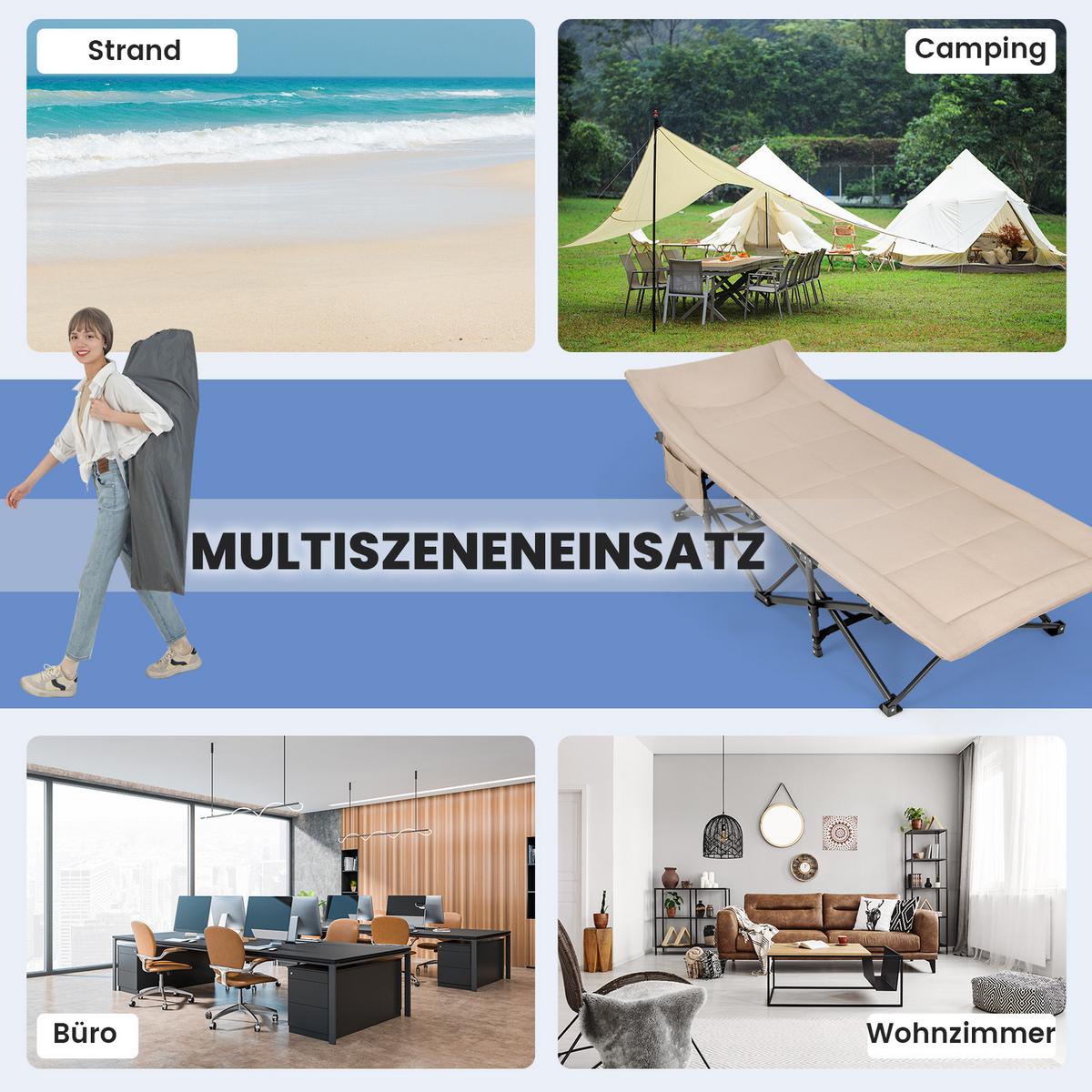 CAMPINGLIEGE Klappbare Khaki - Braun, Metall - COSTWAY