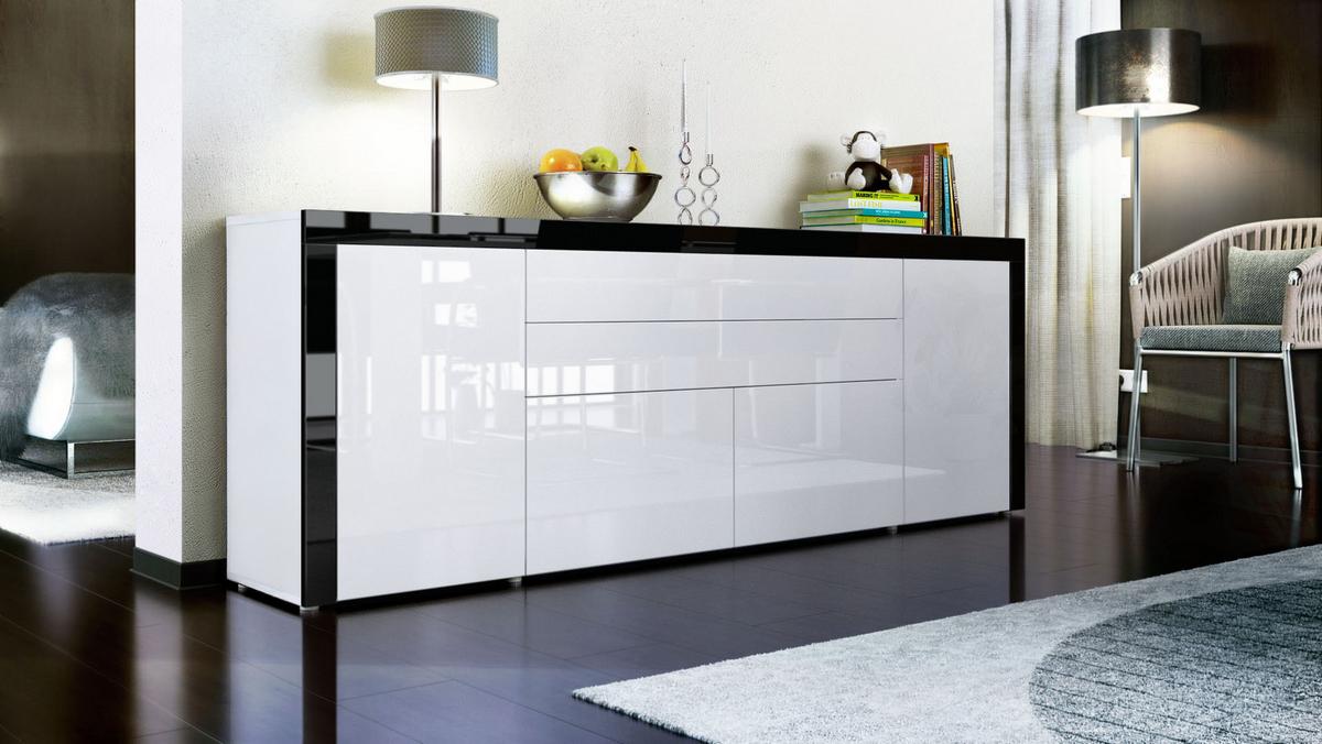SIDEBOARD La Paz Weiß Hochglanz / Schwarz Hochglanz - Schwarz, Holzwerkstoff (200/72/35cm) - Vladon
