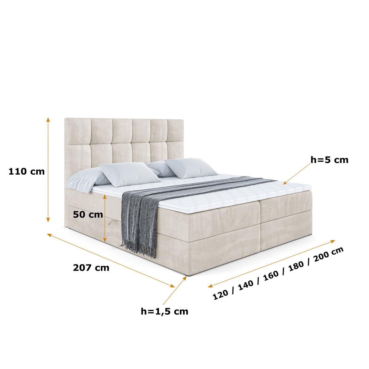BOXBETT mit H3-Matratze und Lattenrost - RICAR - 180x200 Ecru - Ecru, Holzwerkstoff (180/200cm) - ALTDECOR