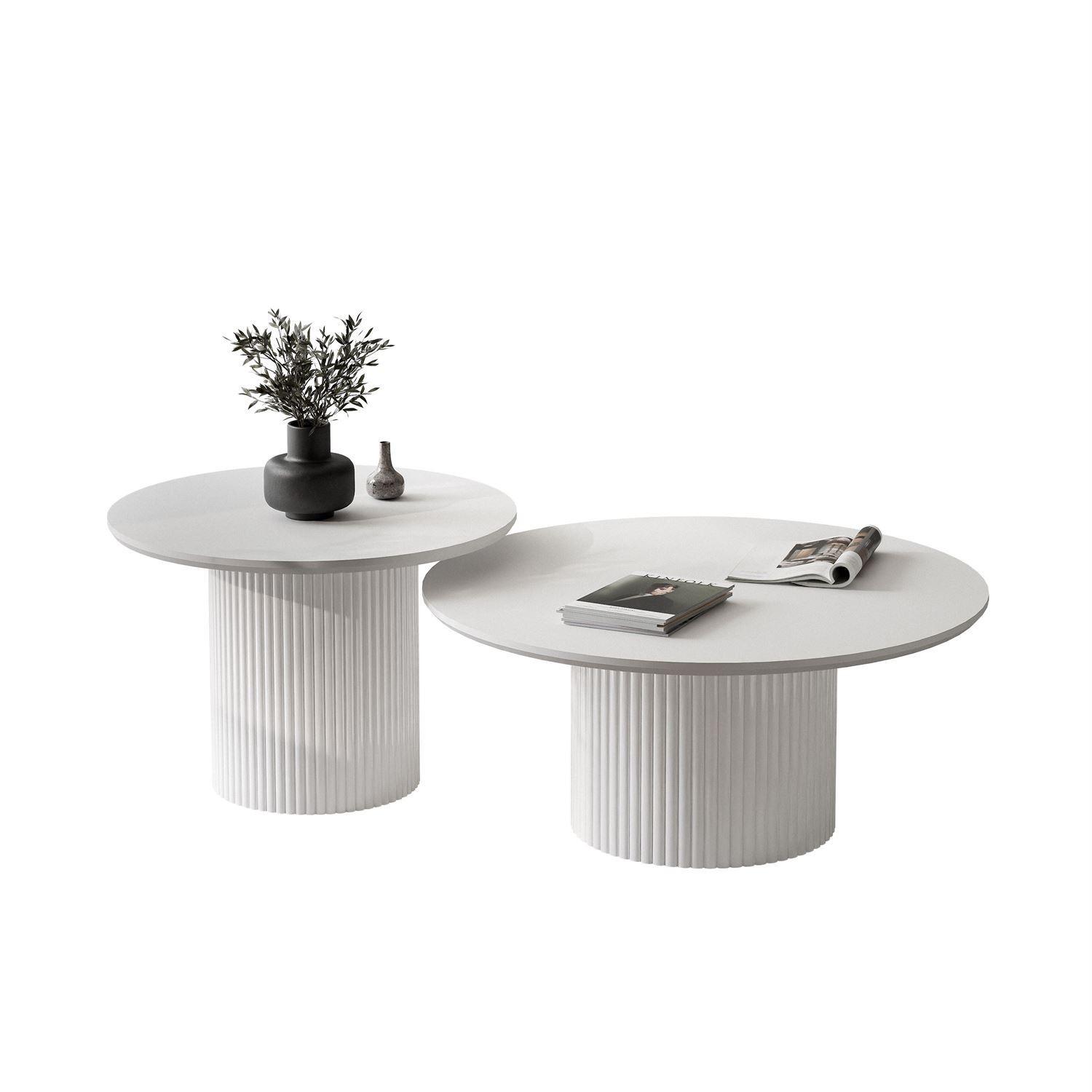 COUCHTISCH-SET OVI mit geriffeltem Sockel - Weiß, Holzwerkstoff (80/80/42cm) - Lookway