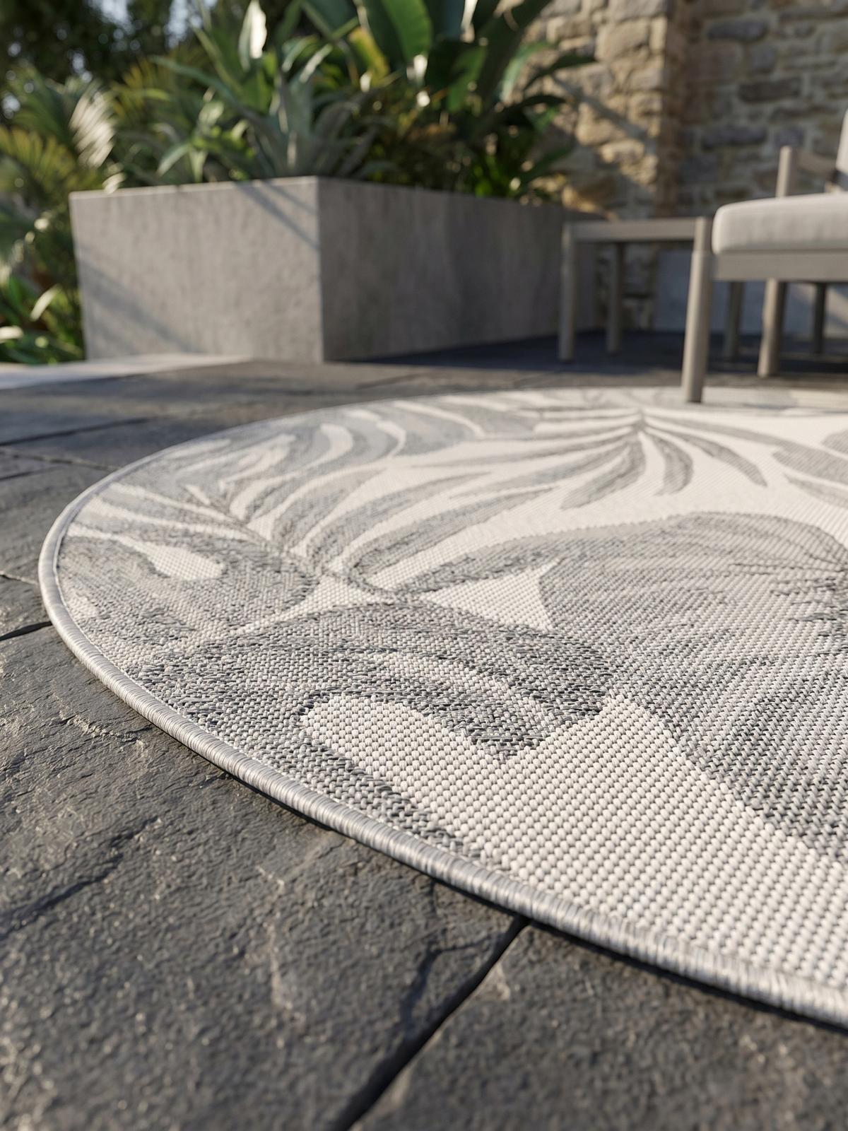 TEPPICH Outdoor VENTOUX in Grau, mit Tropen-Motiv, Ø 120 cm - Grau, Textil (120/120cm) - KADIMA DESIGN