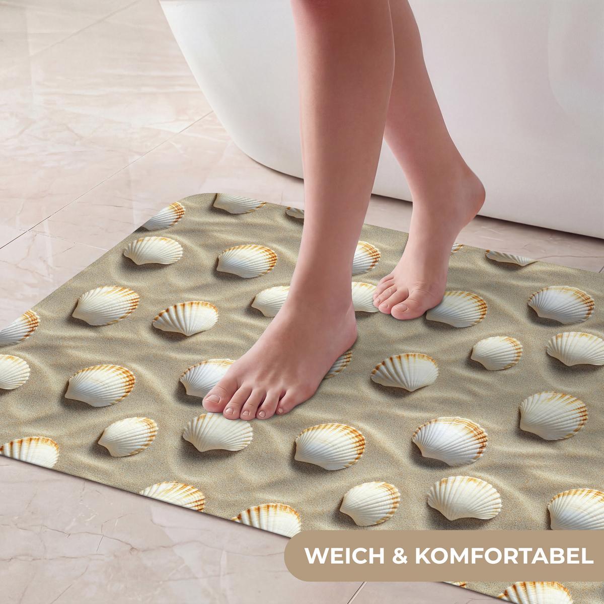 BADEMATTE Muscheln - Sand - Maritim 80x50 cm - Sandfarben, Textil (80/50cm) - OnlyWow
