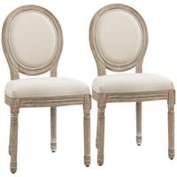2ER Set Esszimmerstühle Küchenstuhl mit Rattan-Rückenlehne Linen-Touch - Creme, Kunststoff (56/96/49cm) - HOMCOM