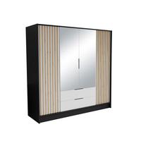 DREHTÜRENSCHRANK PELOR 200/200/51 cm Modern Kleiderschrank 4-türig mit Spiegel Schwarz - Schwarz/Weiß, Holzwerkstoff (200/200/51cm) - MASSENO