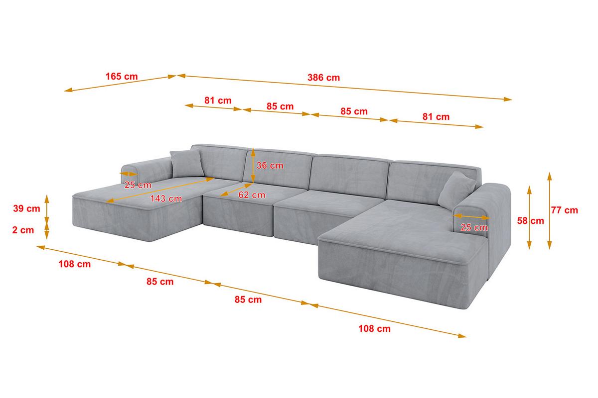 WOHNLANDSCHAFT IREA-U2-v3 - 386x165x77 cm Grau - Titanfarben, Holzwerkstoff/Textil (386/77/165cm) - ALTDECOR