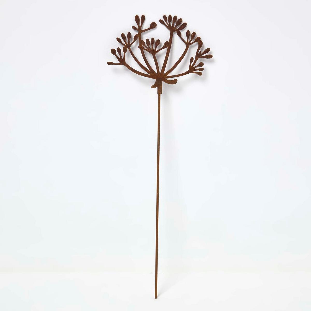 GARTENSTECKER Metall – 2er-Set Wiesenkerbel Gartendeko in Rostoptik - Rotbraun, Metall (37cm) - Homescapes