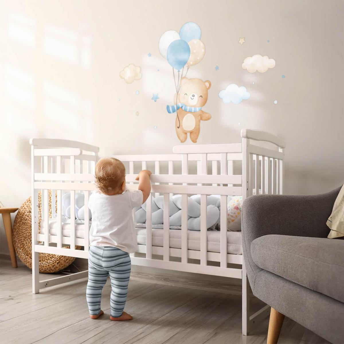 WANDAUFKLEBER 80x114cm - Niedlicher Teddybär mit Luftballons - Multicolor, Kunststoff (80/114/0.1cm) - Wallfluent