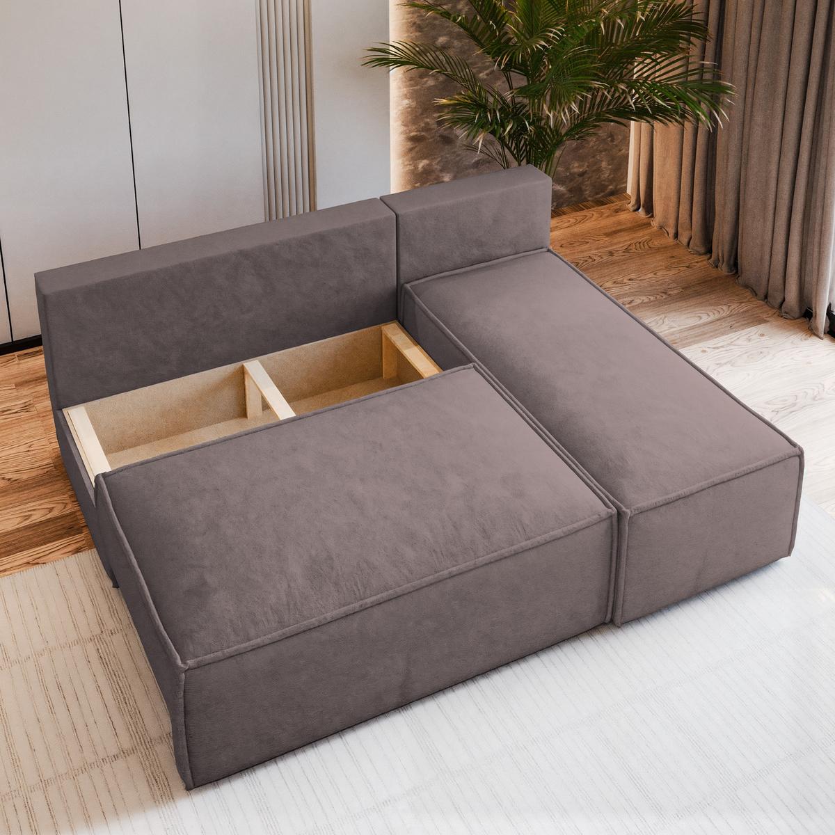 ECKSOFA BRISO M Lila Velours-Stoff mit Schlaffunktion - Lila/Grau, Holz/Kunststoff (200/140cm) - MASSENO