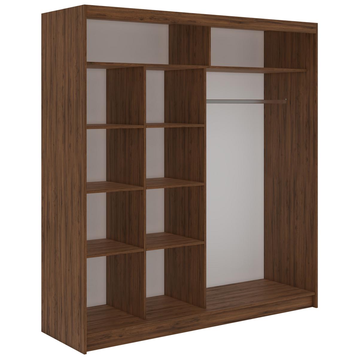 SCHWEBETÜRENSCHRANK 200 - SKORIA - Warmia Walnuss mit Spiegel - Walnussfarben/Alufarben, Holzwerkstoff/Metall (200/216/61cm) - MKS