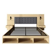 DOPPELBETT 180x200 Helle Eiche mit Stauraum, USB, Leselampe & 2 Nachttischen - Eichefarben, Holzwerkstoff (180/200cm) - Urban Meuble