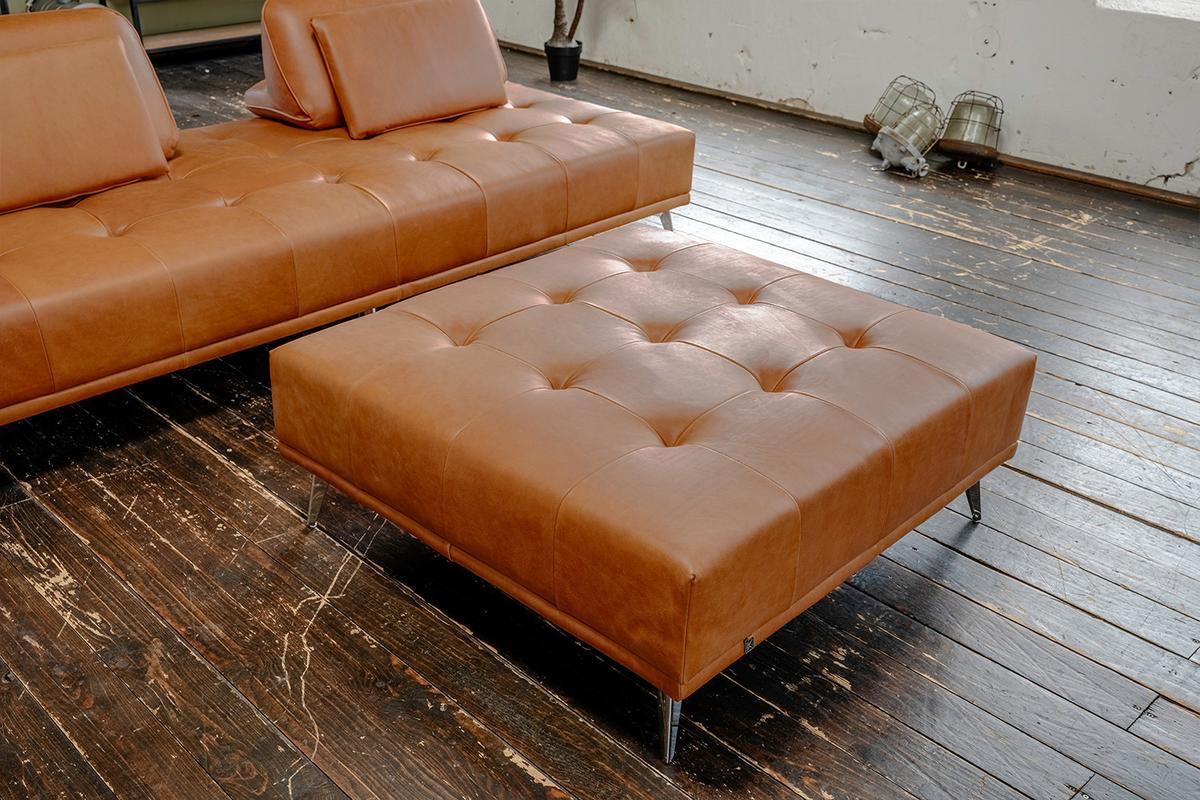 SOFA MIT HOCKER WIOLO 2ER SET Braun Leder - Silberfarben/Braun, Leder/Metall (240/83/110cm) - KAWOLA