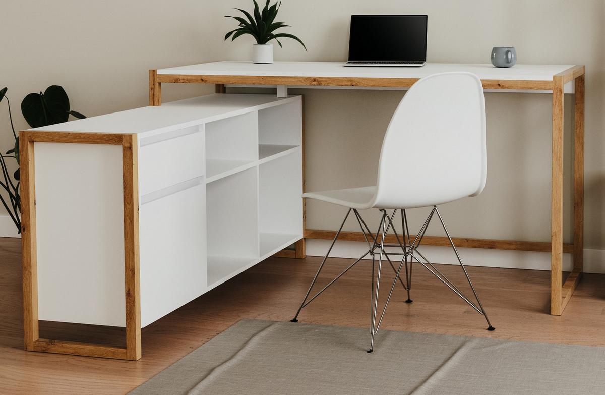 SCHREIBTISCH weiß, Eiche Artisan 139 x 139 cm, Eckschreibtisch für Büro und Homeoffice - Weiß/Eiche Artisan, Holzwerkstoff (139/139/75cm) - Furn.Design