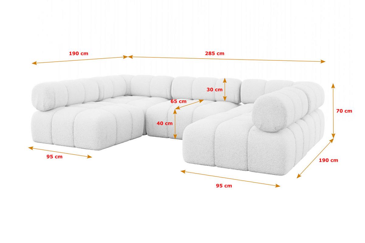 WOHNLANDSCHAFT modulares Sofa Garvo-U1 - 285x190x70 cm Weiß Bouclé - Weiß, Holzwerkstoff/Textil (285/70/190cm) - ALTDECOR