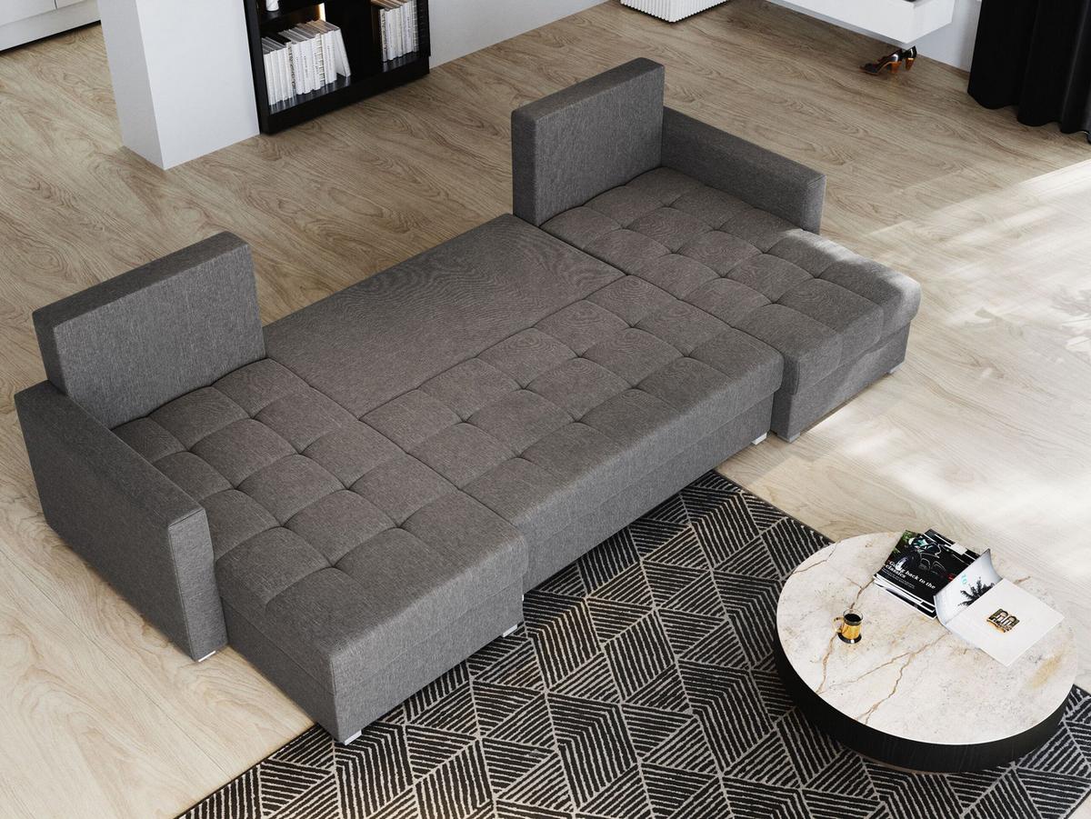 WOHNLANDSCHAFT NAKO Hellgrau Plüsch-Stoff mit Schlaffunktion - Hellgrau/Grau, Holz/Kunststoff (285/85/140cm) - MASSENO