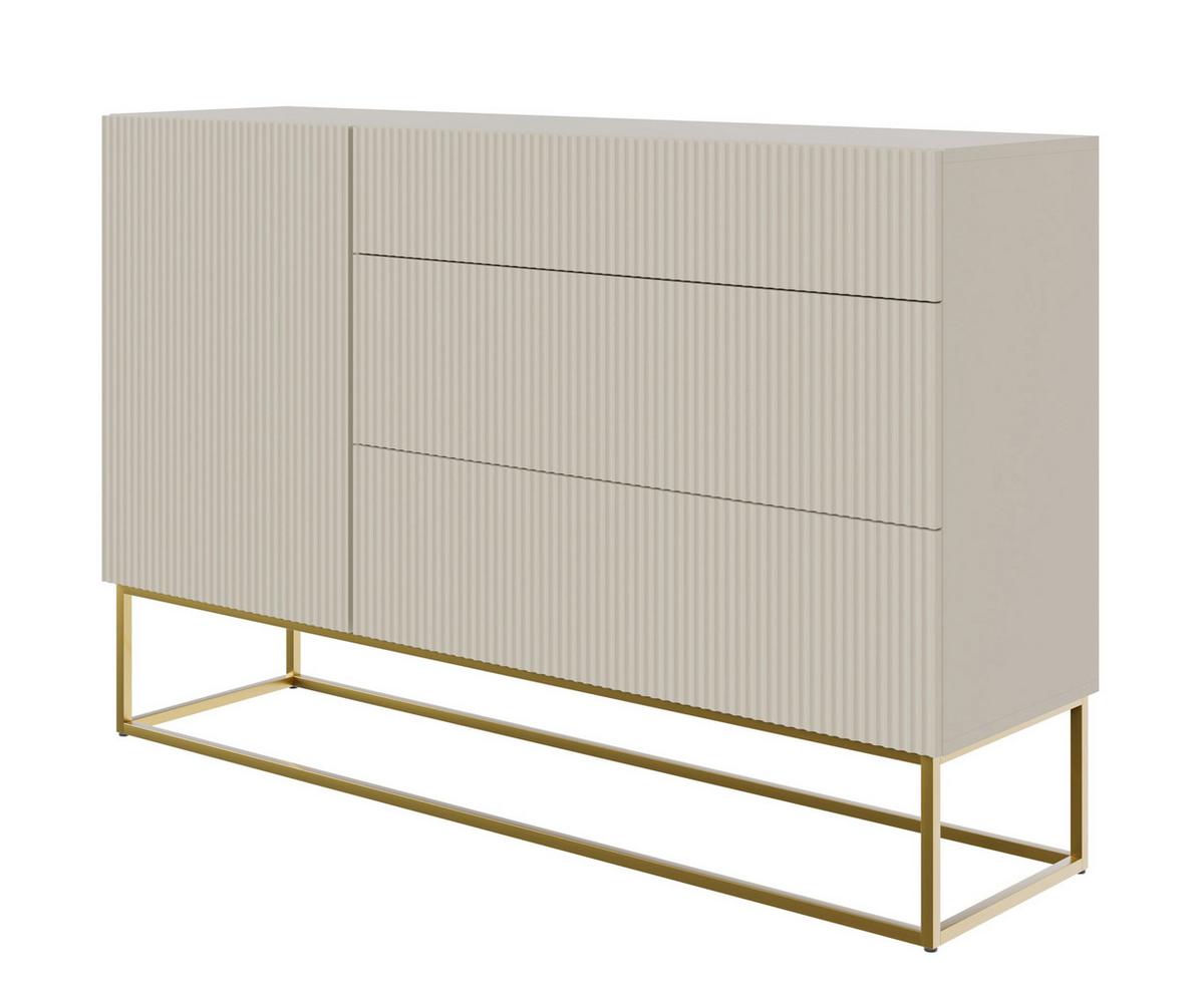 SIDEBOARD Veldio Greige mit 3 Schubladen 140 cm - Taupe/Goldfarben, Holzwerkstoff/Metall (140/90/38cm) - Selsey