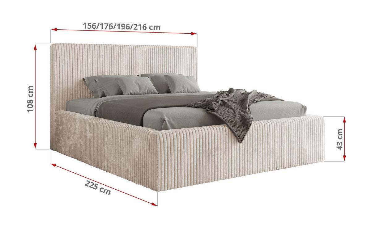 POLSTERBETT TILIANO CLASSIC 160/200 - Beige Cord - Multipocket-Matratze - Beige, Textil (160/200cm) - MKS