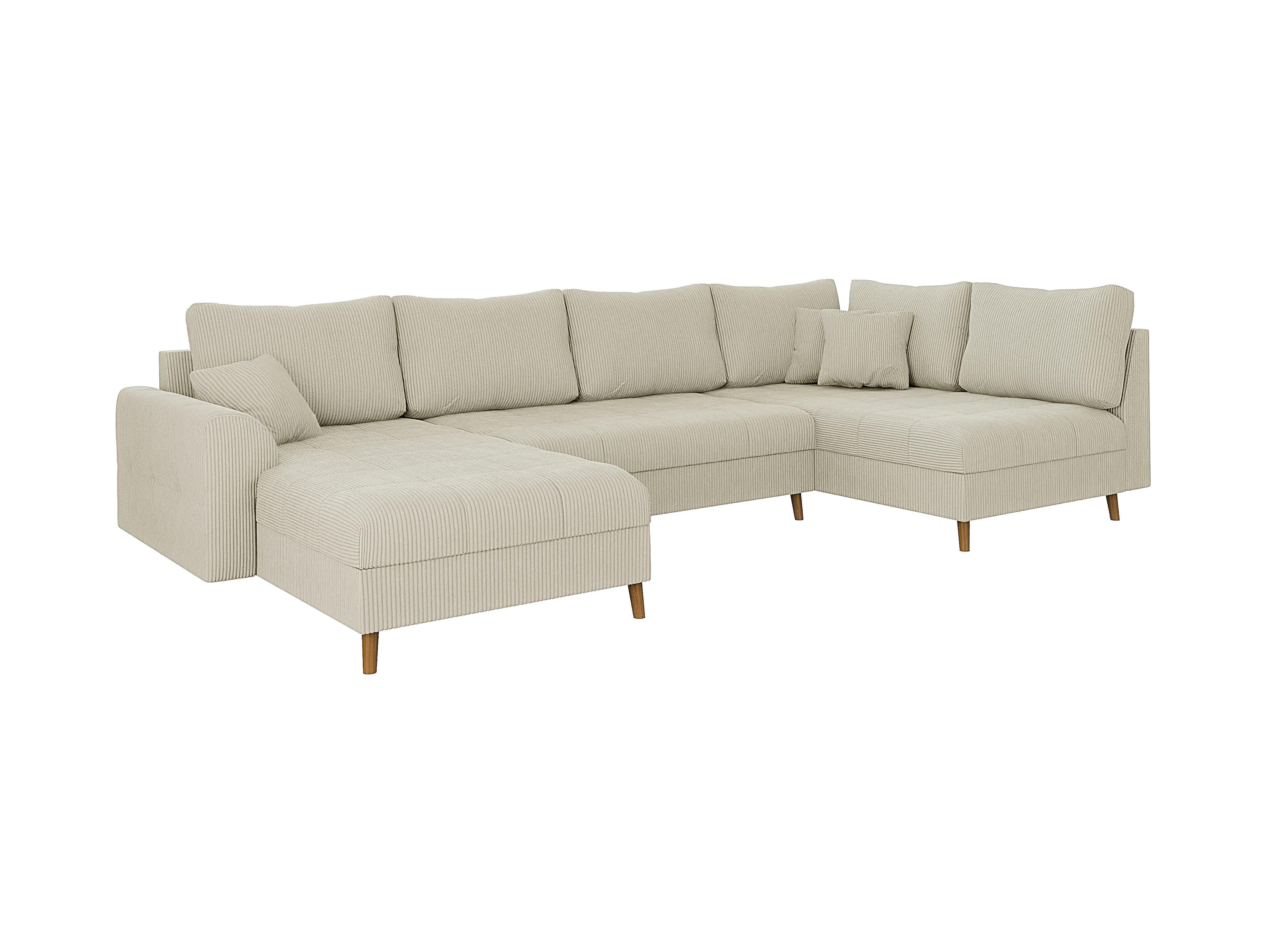 WOHNLANDSCHAFT Alma Beige Cord - Ottomane Links - Beige/Braun, Holz/Textil (310/81/161cm) - S-Style