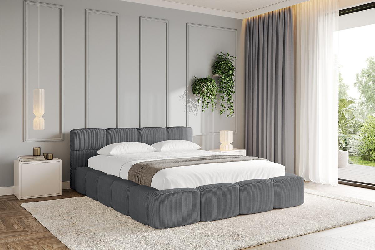 POLSTERBETT mit Bettkasten und Lattenrost, Bett mit Kopfteil, Boxbett ohne Matratze, Doppelbett mit Stauraum - NATA-v1 200x200 Dunkelgrau - Chromfarben, Holzwerkstoff/Textil (200/200cm) - ALTDECOR