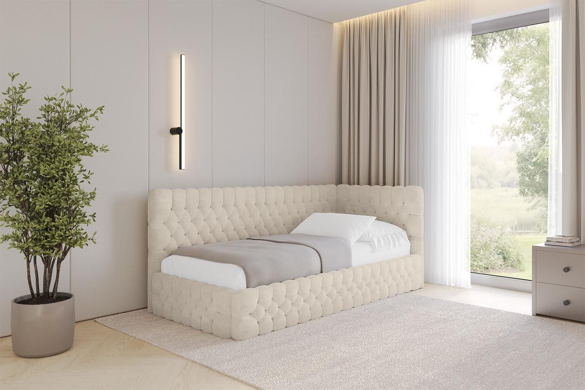 EINZELLBETT Jugendbett mit Bettkasten und Matratze H3/H4, Links - MULY 100x200 Beige - Beige, Holzwerkstoff/Textil (100/200cm) - ALTDECOR