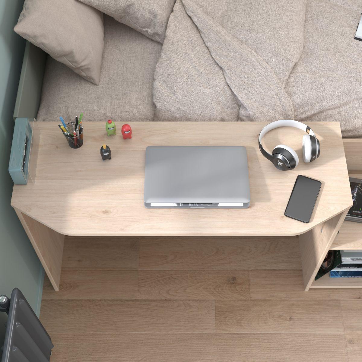 HOCHBETT Eiche, Salbei Grün, Stauraum-Bett für Kinder- und Jugendzimmer, 90 x 200 - Salbeigrün/Eichefarben, Holzwerkstoff (90/200cm) - Parisot Meuble