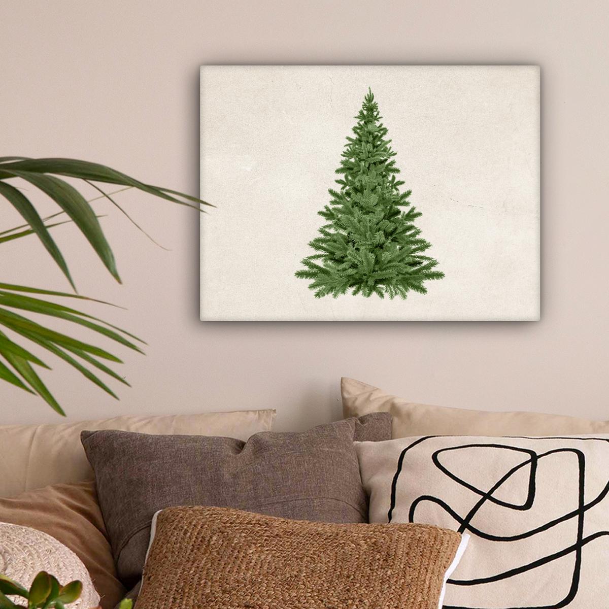 LEINWANDBILD Weihnachtsbaum - Grün - Weihnachten - Feiertage Wandbild 40x30 cm - Olivgrün, Textil (40/30cm) - MuchoWow