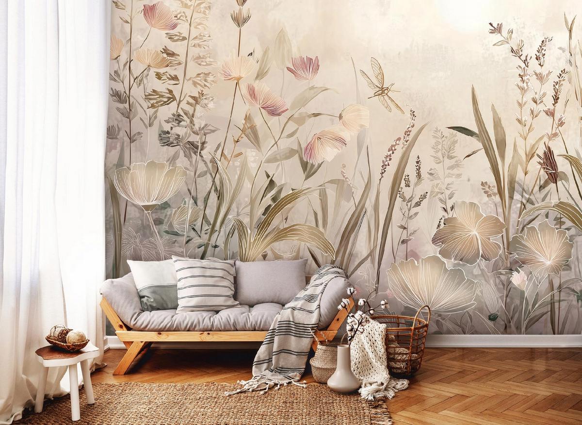 FOTOTAPETE Blumen Wiese Beige 400x280 cm - Multicolor, Papier (400/280cm) - Wallarena