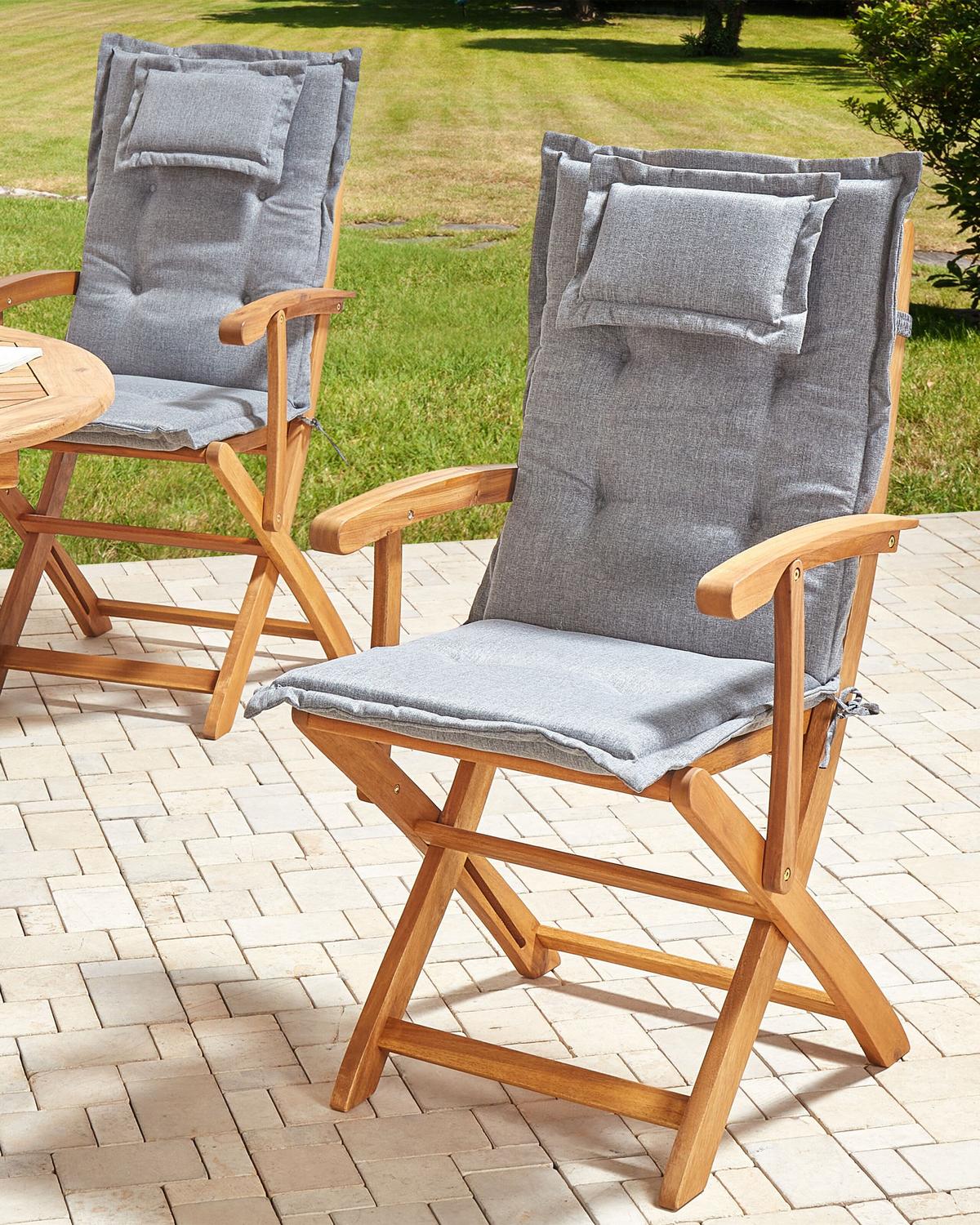 GARTENSTUHL 2er-Set Holz Grau MAUI Maui II - Blau/Schwarz, Holz (46/92/48cm) - Beliani