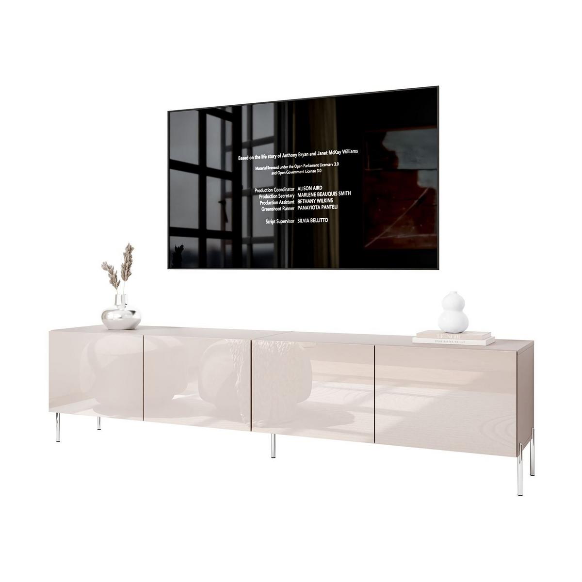 TV-SCHRANK COLGANTE 200 Kaschmir Hochglanz, mit LED, Gerade silberne Füßen - Chromfarben/Kaschmir, Holzwerkstoff (200/50/40cm) - Lookway