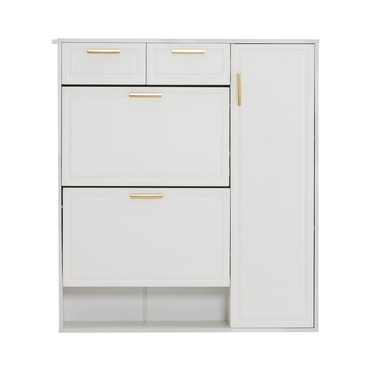 SCHUHSCHRANK mit verstellbaren Regalen und Schubladen, Weiß - Weiß, Holzwerkstoff (24/107/95cm) - Urban Meuble