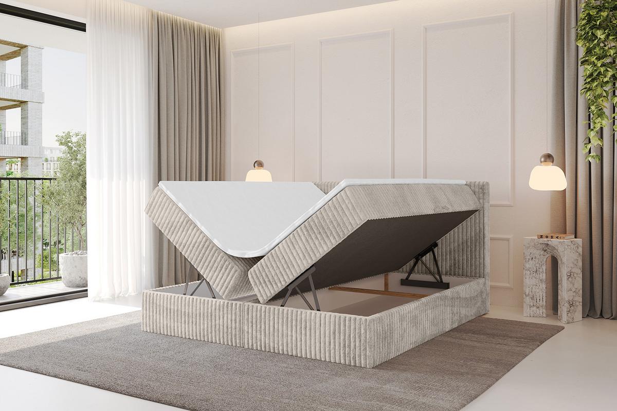 BOXBETT mit Matratze H3 und Lattenrost - TOLO - 200x200 Cord - Creme - Creme, Holzwerkstoff/Kunststoff (200/200cm) - ALTDECOR