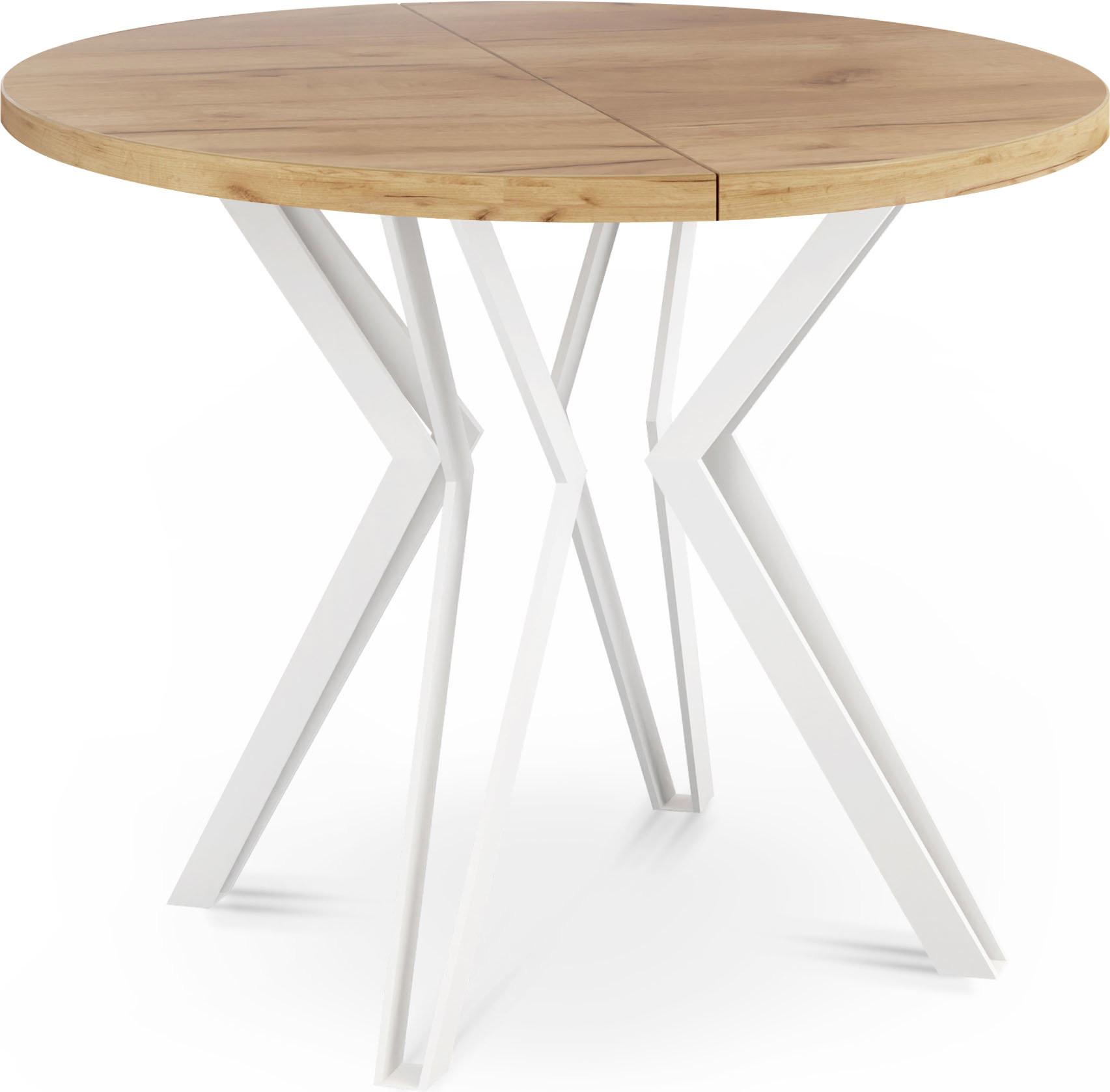 ESSTISCH Austin runder ausziehbarer, Craft Eiche 100-180/100/76 cm - Eiche Wotan/Weiß, Holzwerkstoff/Metall (100/180/76cm) - WFL GROUP