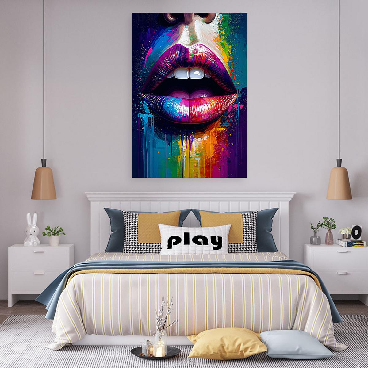 LEINWANDBILD Rote Lippen Frauengesicht 70x100cm - Multicolor, Textil (70/100cm) - Feeby